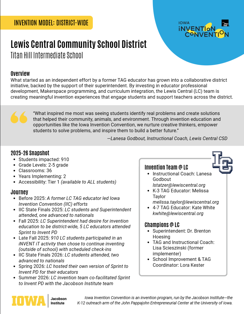 Front page of the Lewis Central CSD invention model PDF page