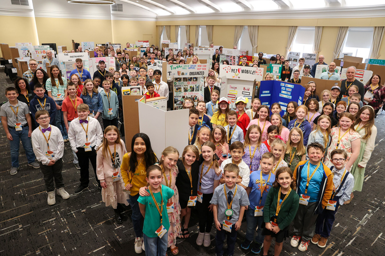 Group photo of student inventors at Iowa Invention Convention State Finals 2026