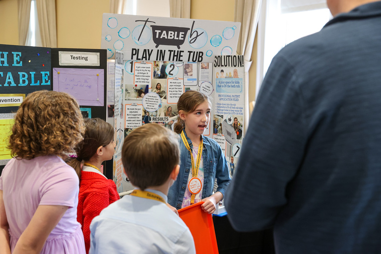 Student presenting at Iowa Invention Convention State Finals 2026