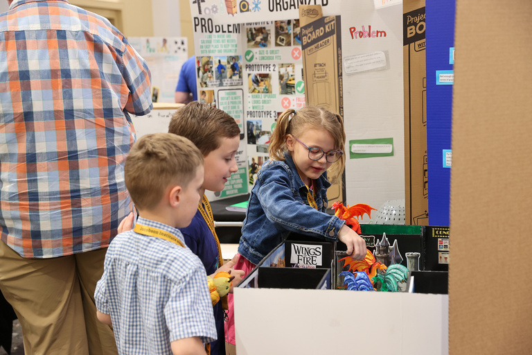 Student presenting at Iowa Invention Convention State Finals 2026