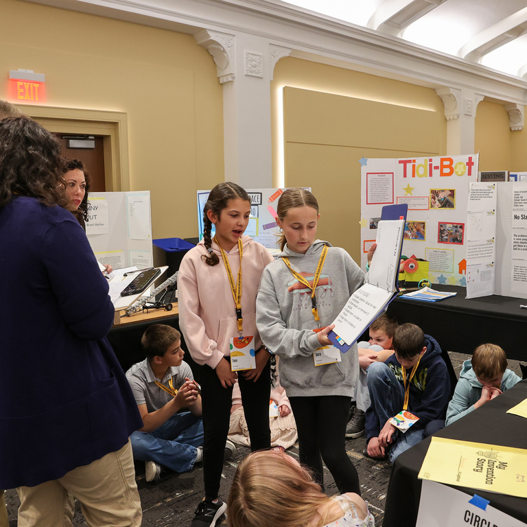 Student presenting at Iowa Invention Convention State Finals 2026