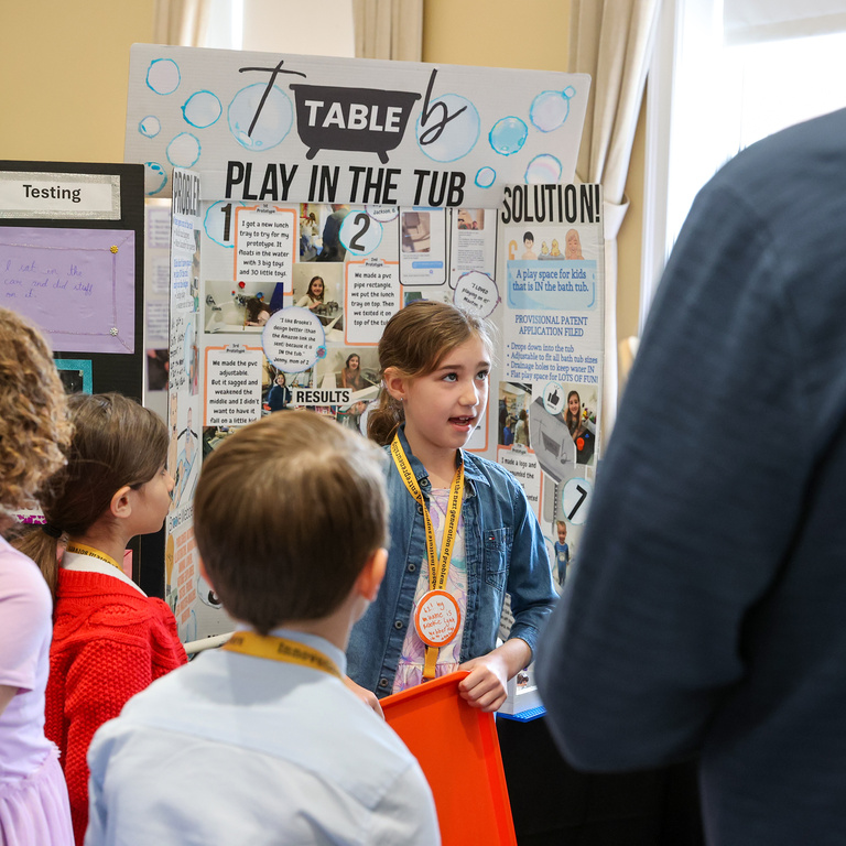 Student presenting at Iowa Invention Convention State Finals 2026