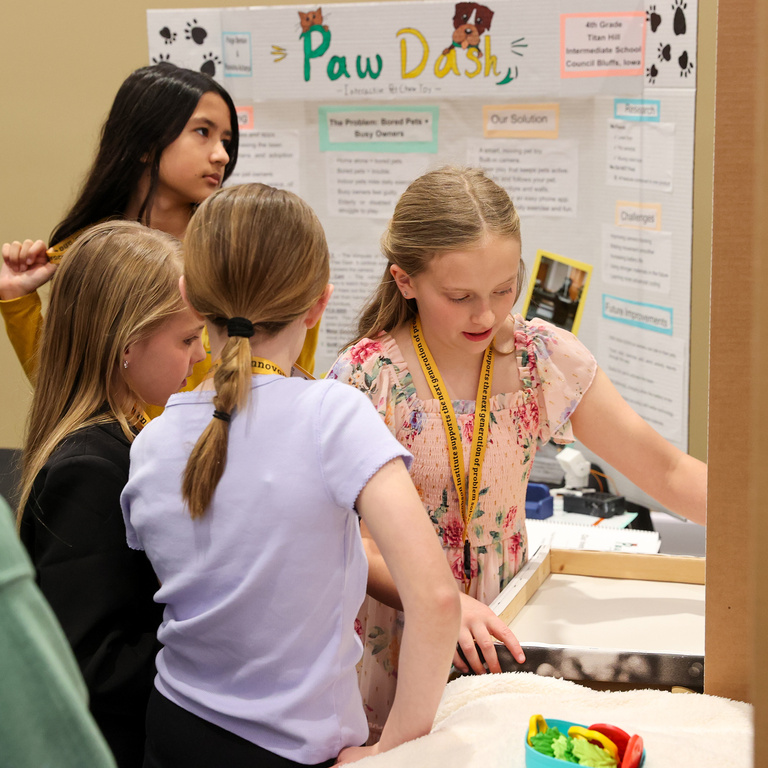 Student presenting at Iowa Invention Convention State Finals 2026