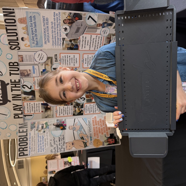 Brooke with her invention